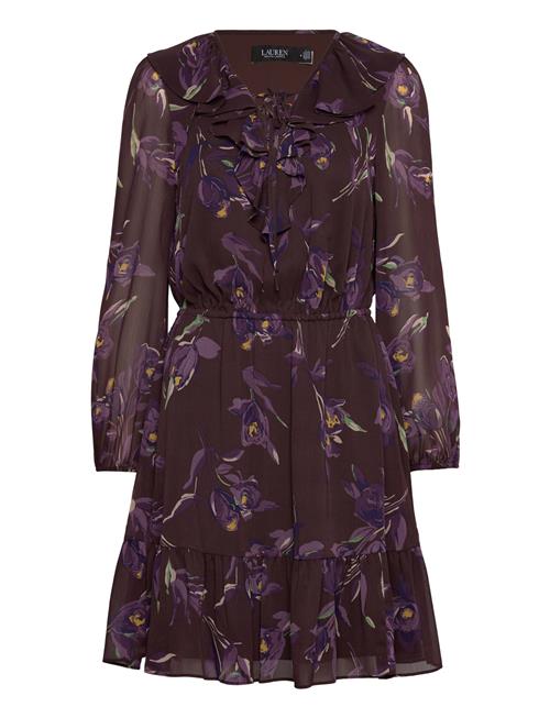 Floral Ruffle-Trim Georgette Dress Lauren Ralph Lauren Brown