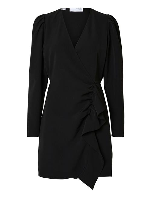 Slfsine Ls Short Ruffle Dress B Selected Black