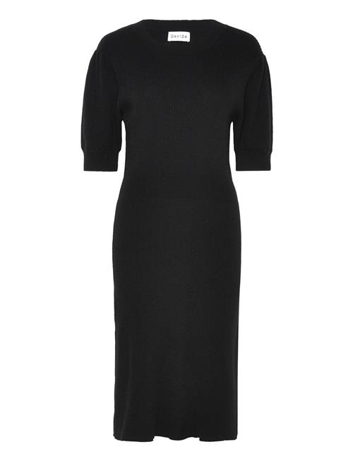 Davida Cashmere Short Puff Sleeve Rib Dress Davida Cashmere Black