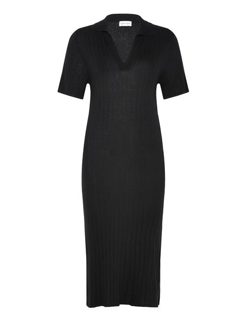 Davida Cashmere Fine Knit Rib Collar Dress Davida Cashmere Black