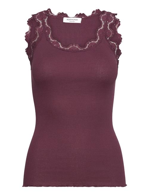 Rwbabette Silk Sl U-Neck Long Lace Rosemunde Burgundy