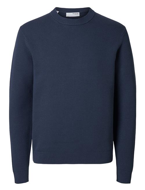 Slhdane Ls Knit Structure Crew Neck Noos Selected Homme Blue