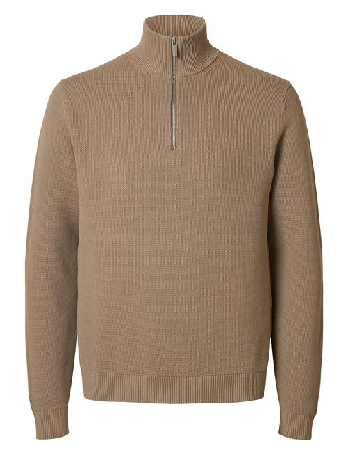 Selected Homme Slhdane Ls Knit Structure Half Zip Noos Selected Homme Beige