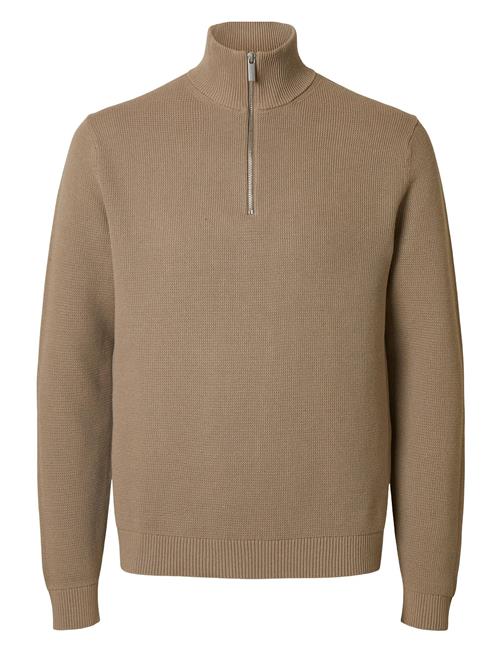 Slhdane Ls Knit Structure Half Zip Noos Selected Beige