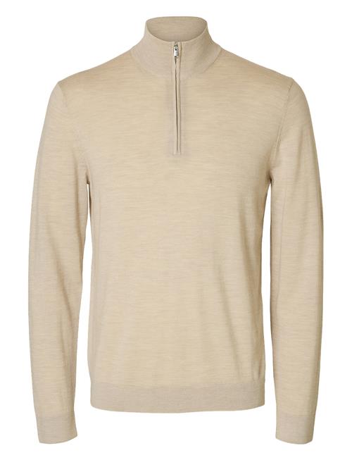 Selected Homme Slhtray Ls Knit Merino Half Zip Noos Selected Homme Beige