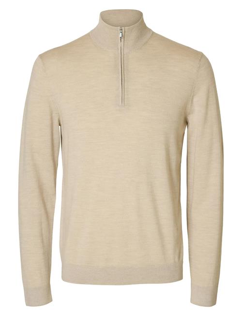 Slhtray Ls Knit Merino Half Zip Noos Selected Beige