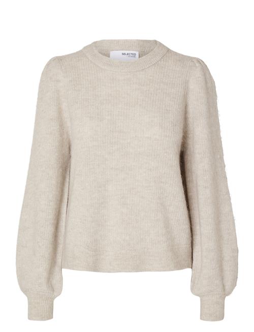 Selected Femme Slflulu Ls Knit Rib O-Neck Noos Selected Femme Beige