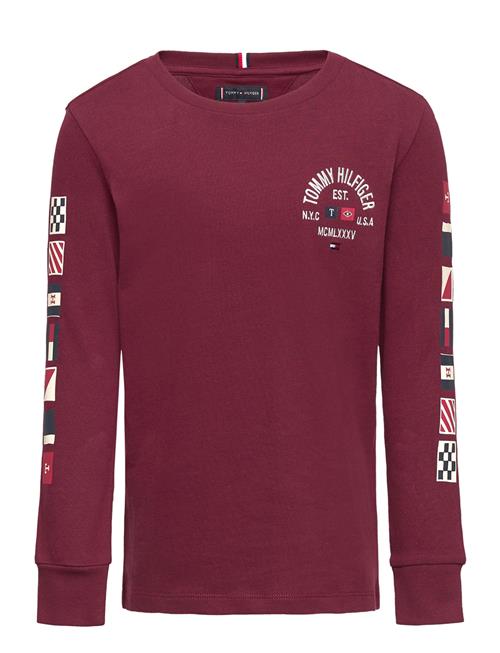 Tommy Hilfiger Flags Embroidered Reg Tee Ls Tommy Hilfiger Burgundy