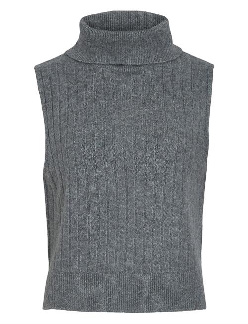 Vibeluna High Neck S/L Knit Vest-Noos Vila Grey