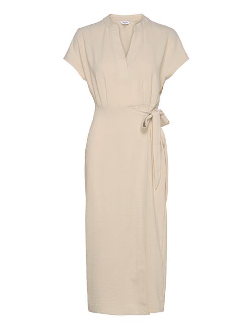 V-Neck Short Sleeve Wrap Dress Bubbleroom Beige