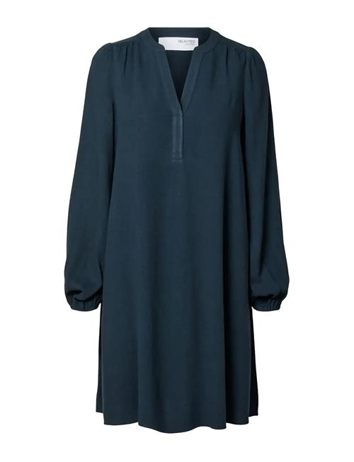 Slfviva Ls Short V-Neck Dress Noos Selected Blue