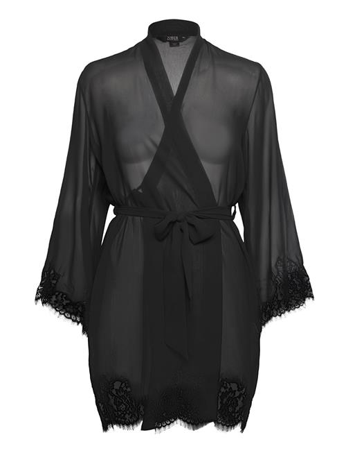 Hunkemöller Kimono Satin Sheer Lace Edge Hunkemöller Black