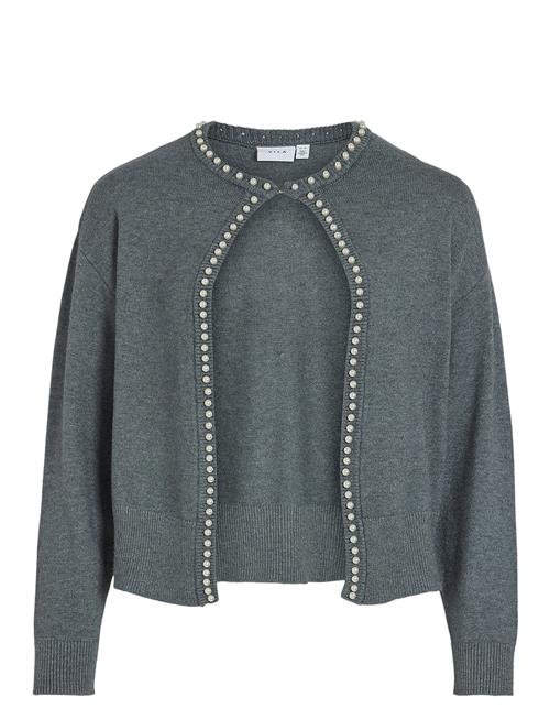 Vila Vizafina L/S O-Neck Pearl Knit Cardigan Vila Grey