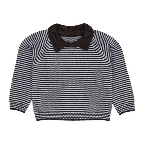 Copenhagen Colors Merino Striped Bluse Dark Brown/Dusty Blue Stripe | Brun | 122 cm