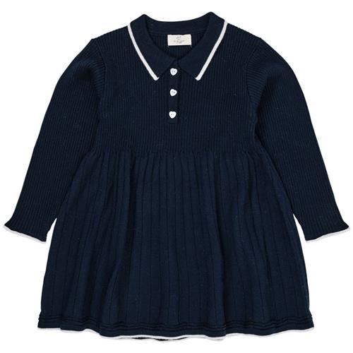 Copenhagen Colors Merino Polo Kjole Navy/Cream Combi | Marine blå | 104 cm