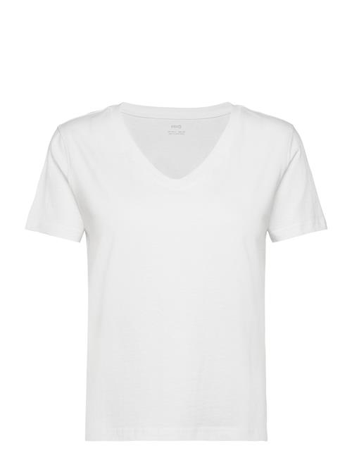 Mango 100 Cotton V-Neck T-Shirt Mango White