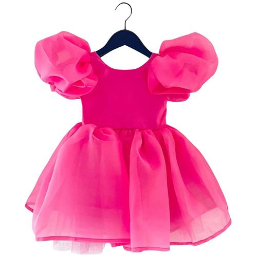 DOLLY by Le Petit Tom Dolly World V-Back Puff Sleeve Organza Tutu Dress Barbie Pink | Lyserød | 6-8 years