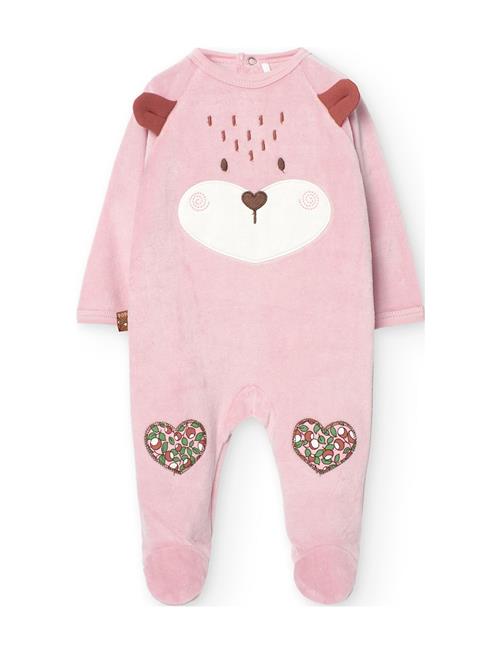 Boboli Velour Play Suit For Baby Girl -Bci Boboli Pink