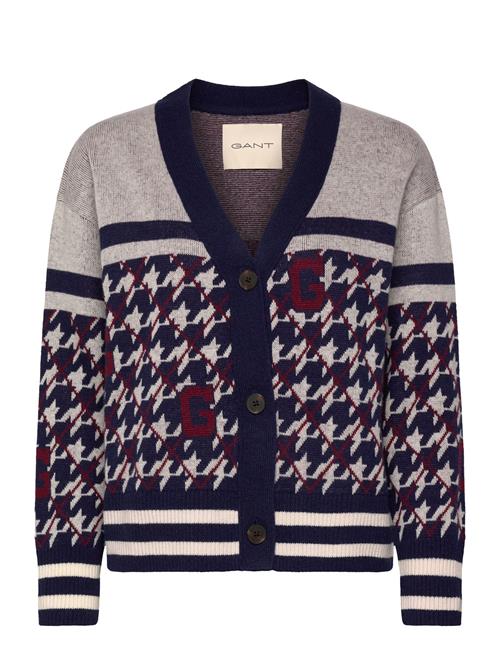 GANT Houndstooth V-Neck Cardigan GANT Navy