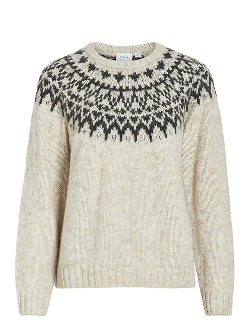 Vila Viejla O-Neck L/S Jacquard Knit Top Vila Beige