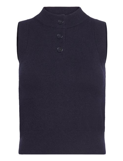 Mango Knitted Gilet With Button Collar Mango Navy