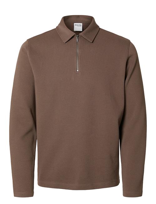 Selected Homme Slhmarc Rib Ls Polo Selected Homme Brown