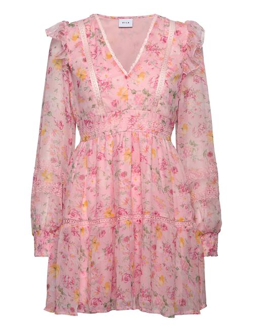 Vila Viroman New V-Neck L/S Short Dress/Dc/Ka Vila Pink