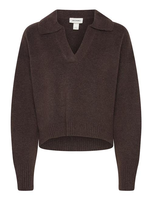 Monki Soft Knit Polo Sweater Monki Brown