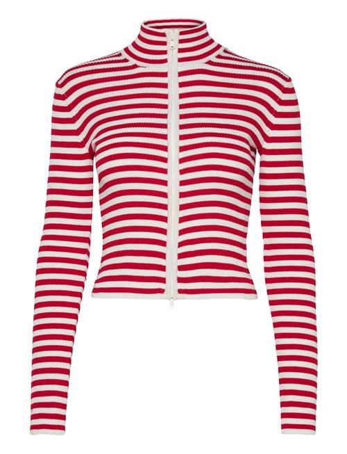 Cropped Knitted Zip Cardigan Monki Red