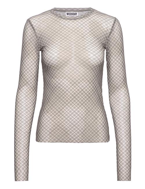Mesh Print Ls Top Weekday Beige