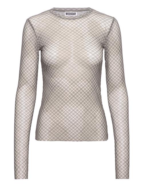 Weekday Mesh Print Long Sleeve Top Weekday Beige