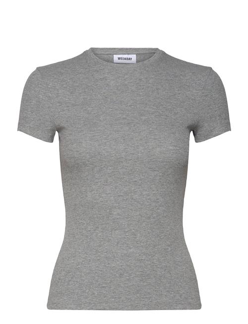 Se Weekday Close Fitted Rib Tshirt Weekday Grey ved Booztlet