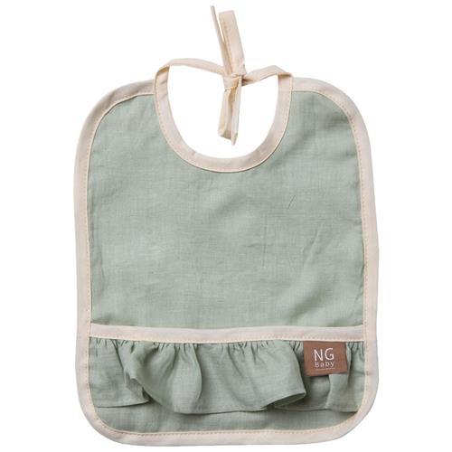 Se NG Baby Hagesmæk i linned med flæse Sage Green | Grønn | 0 ved Babyshop