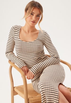 Se Pieces Pciris Ls Ankle Dress Birch Stripes:Black M ved Bubbleroom