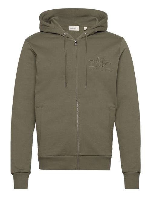 GANT Reg Tonal Shield Full Zip Hoodie GANT Khaki