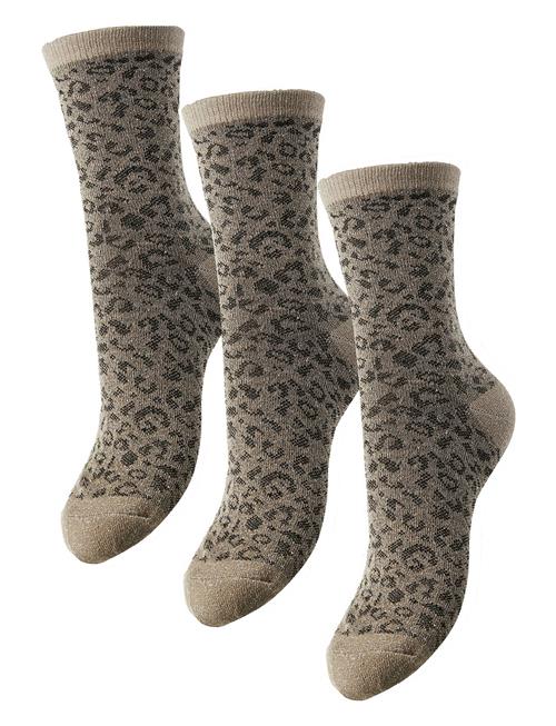 Pcsebby Glitter Lo 3-Pack Aop Socks Noos Pieces Brown