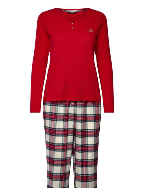 Lrl L/S Knit Henley Long Pant Pj Set Lauren Ralph Lauren Homewear Red