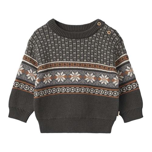 Wheat GOTS Julius Strikket Baby Sweater Raven | Sort | 86 cm