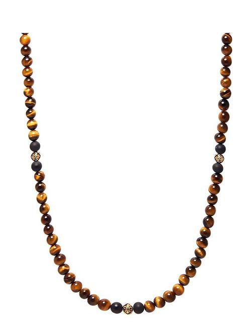 Beaded Necklace With Brown Tiger Eye And Gold Nialaya Brown