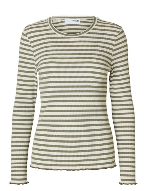 Slfanna Ls Crew Neck Tee Str S Selected Green