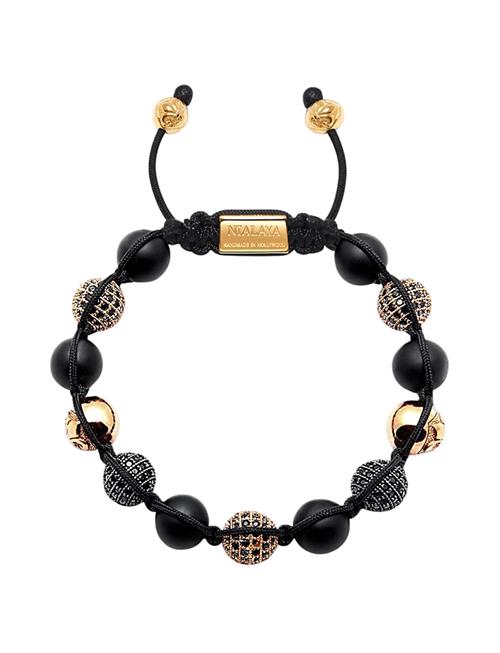 Men's Beaded Bracelet With Matte Onyx And Black/Gold Cz Diam Nialaya Gold