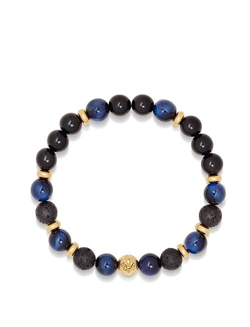 Men's Wristband With Blue Tiger Eye, Black Agate, Lava St Nialaya Blue