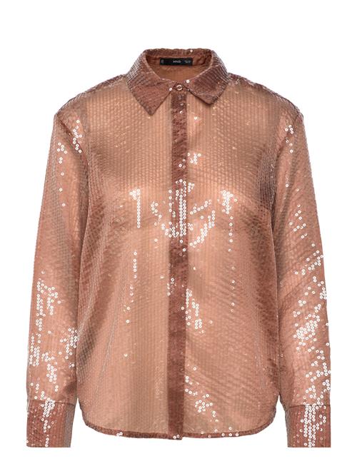 Semi-Transparent Sequined Shirt Mango Brown