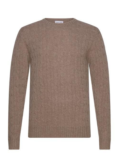 Man O-Neck Cable Sweater Davida Cashmere Brown