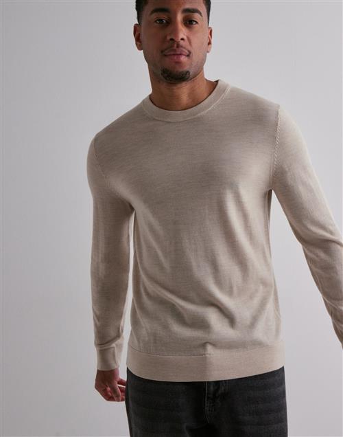 Selected Homme Slhtray Ls Knit Merino Crew Neck No Striktrøjer Beige