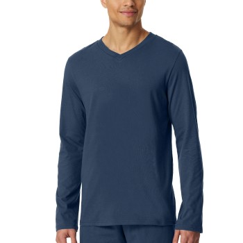 Schiesser Mix and Relax V-neck Long Sleeve Blå bomuld Medium Herre