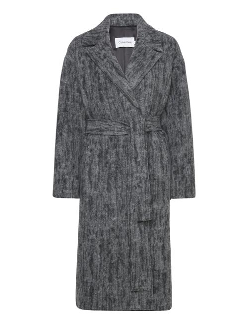 Boiled Wool Belted Wrap Coat Calvin Klein Grey