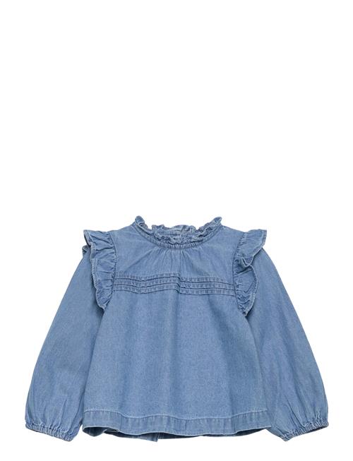 Mango Frilled Denim Shirt Mango Blue