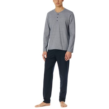 Schiesser Casual Essentials Long Pyjama Button Mørkblå bomuld 3XL Herre