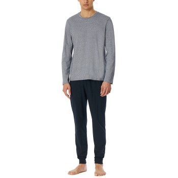 Schiesser Casual Essentials Long Pyjama With Cuffs Mørkblå bomuld Small Herre